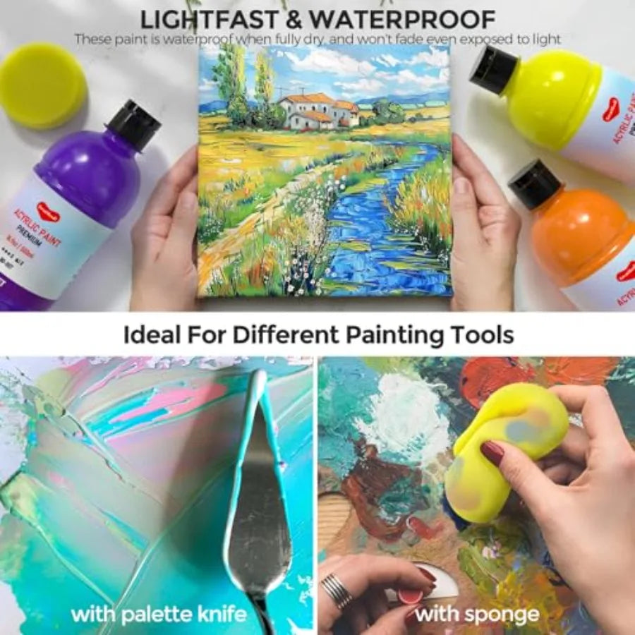 Large Acrylic Paint Set 16.9 oz, 500 ml,Bulk Acrylic Paint Non-Toxic Art Painting Supplies on Multi Surface Pumpkin Canvas Wood