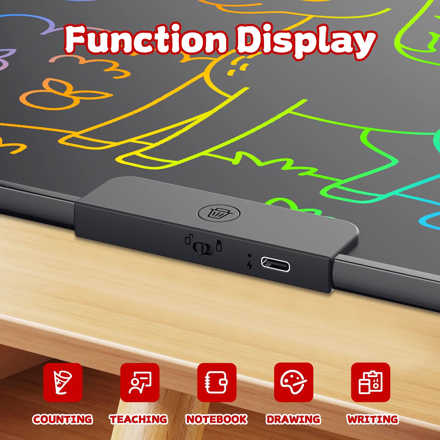 22 Inch LCD Writing Tablet for Kids, Colorful Electronic Drawing Board, Rechargeable Digital Doodle Pad, Learning Writing Board