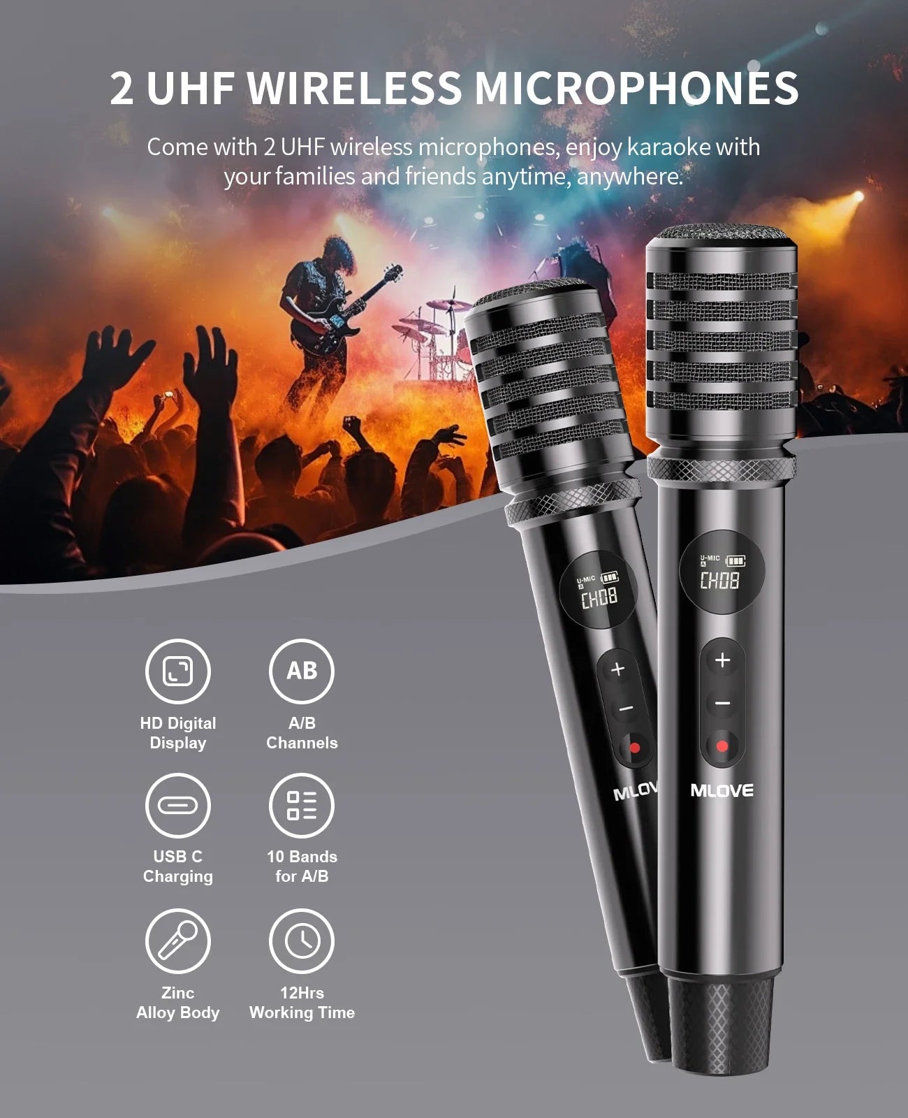 MLOVE D5 Karaoke Machine With Bluetooth And 2 Wireless Mics