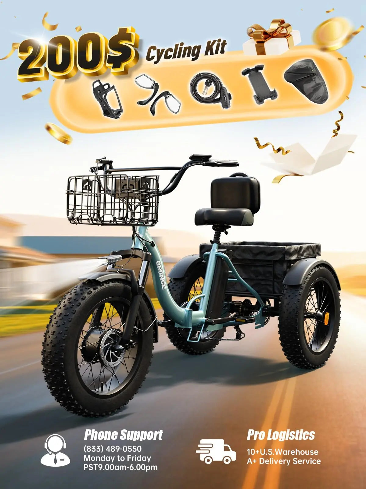QRONGE Lava Electric Tricycle For Adults 960W 50 Miles