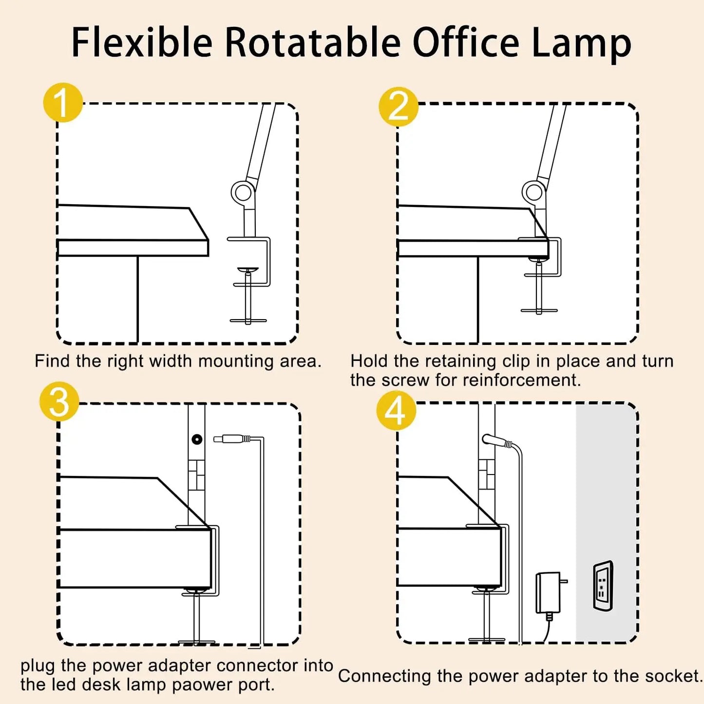 LED Desk Lamp With Clamp Dimmable Swing Arm Brightness Modes