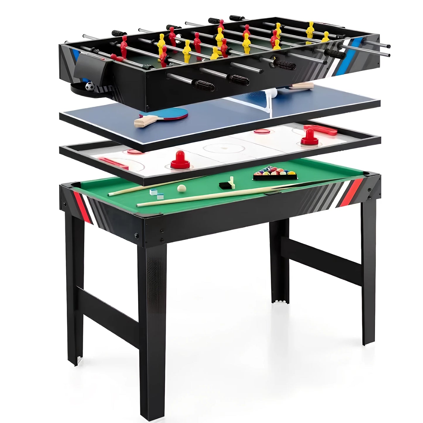 4-In-1 Multi Game Table with Football Billiards Ice Hockey Table Tennis Combo Game Table Set Wear Resist Combination Game Table