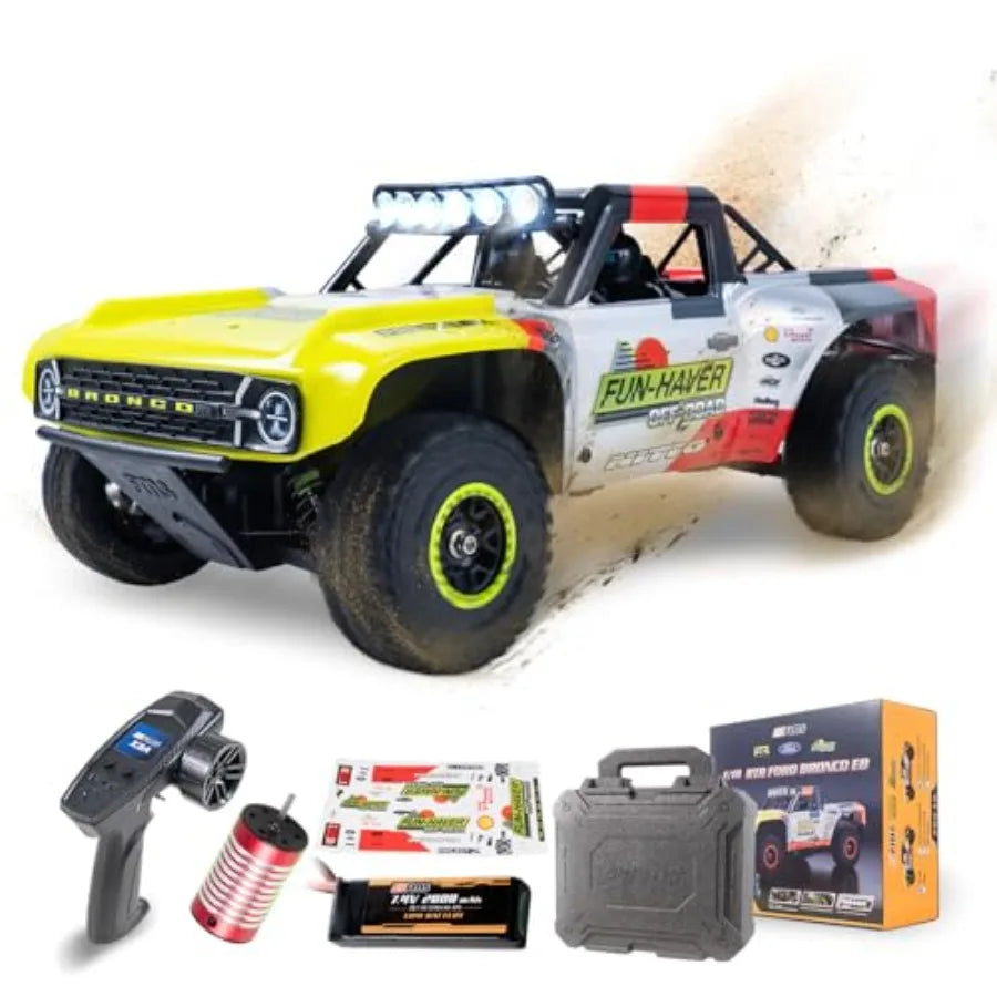 FMS 1/18 FSC18 Ford Bronco RTR EB, Brushed RC Short Course, Licensed by Ford, High Speed RC Truck, 4x4 Off-Road RC Car, Hobby R