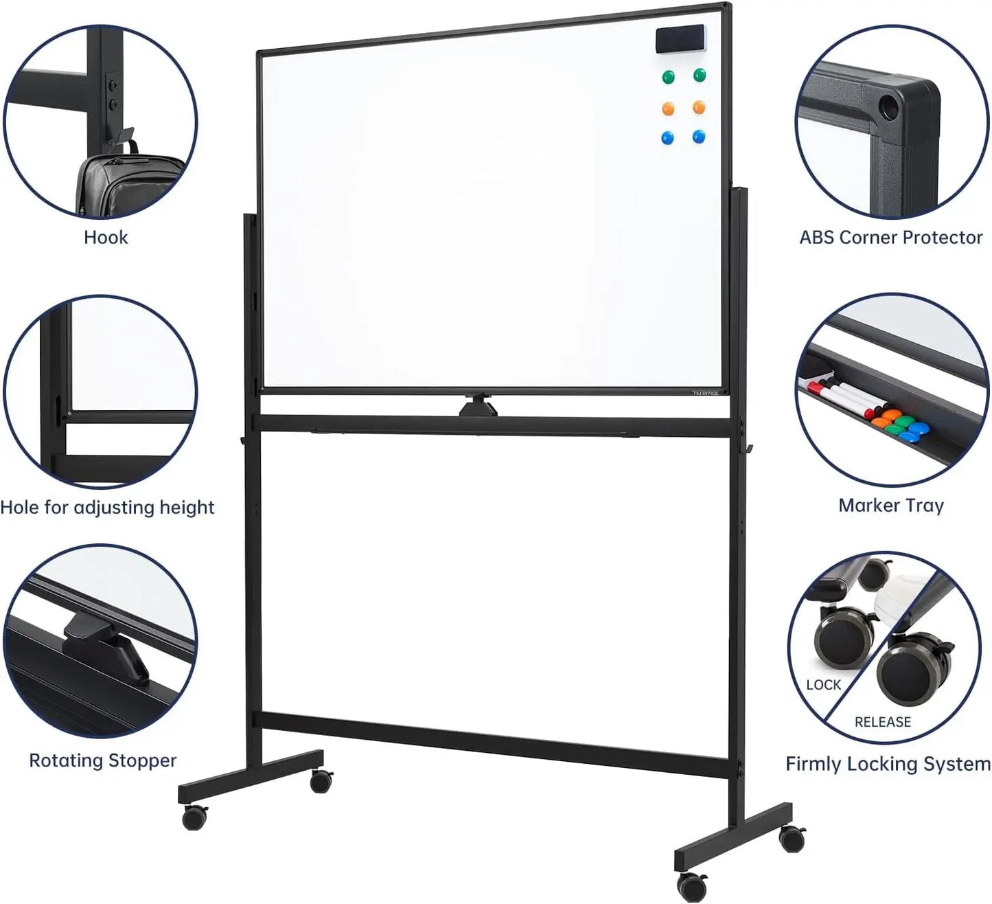 Large Adjustable Rolling Whiteboard 48x32 Inch Magnetic Dry Erase Board Mobile Easel for Office Home Classroom