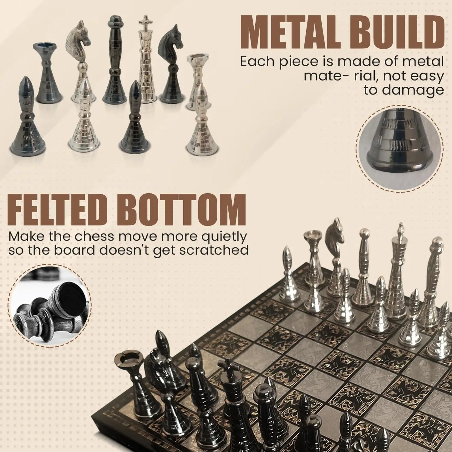 XMSJ Brass Chess Set Tribal Warli Art Leather Storage Box