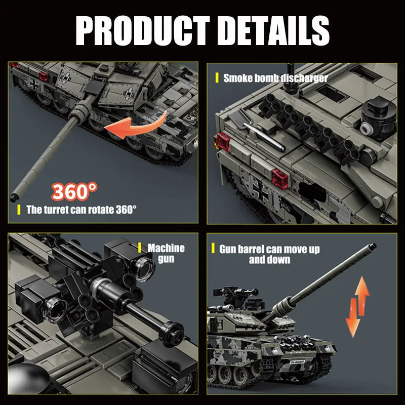 JIMITUCE Military WW2 Leopard 2A7 Tank Building Blocks Set