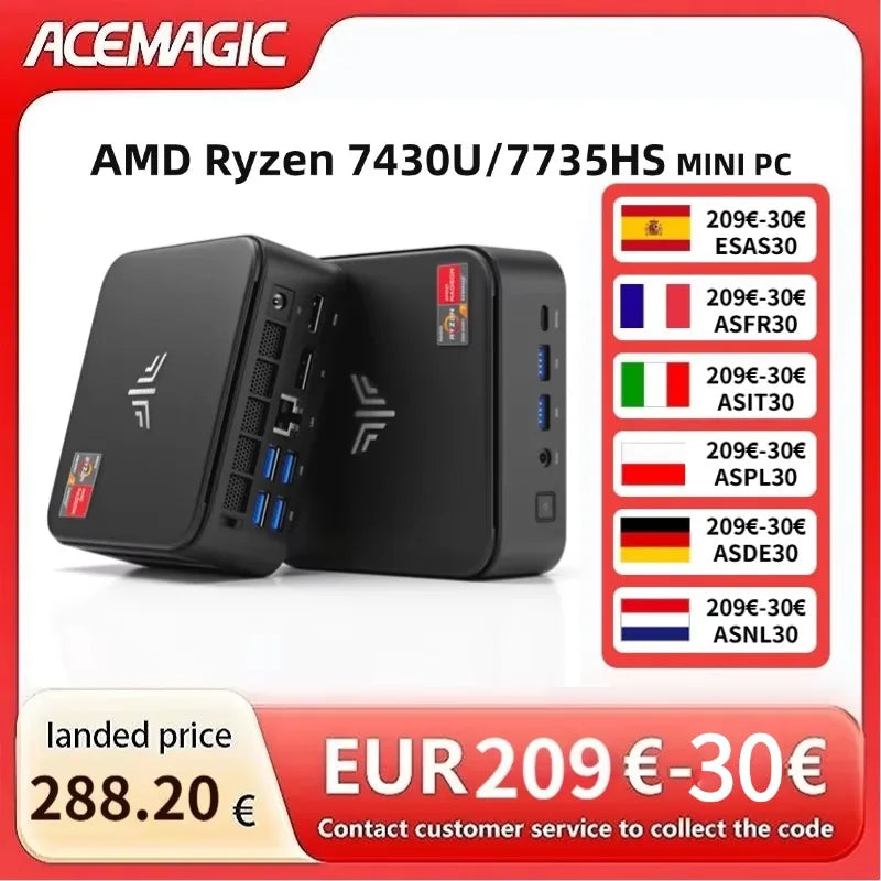 ACEMAGIC E3B Mini PC Ryzen 7430U 4K WiFi6 Windows OS