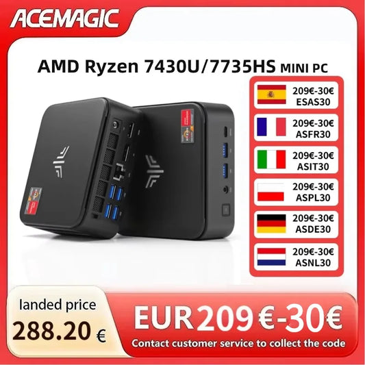 ACEMAGIC E3B Mini PC Ryzen 7430U 4K WiFi6 Windows OS