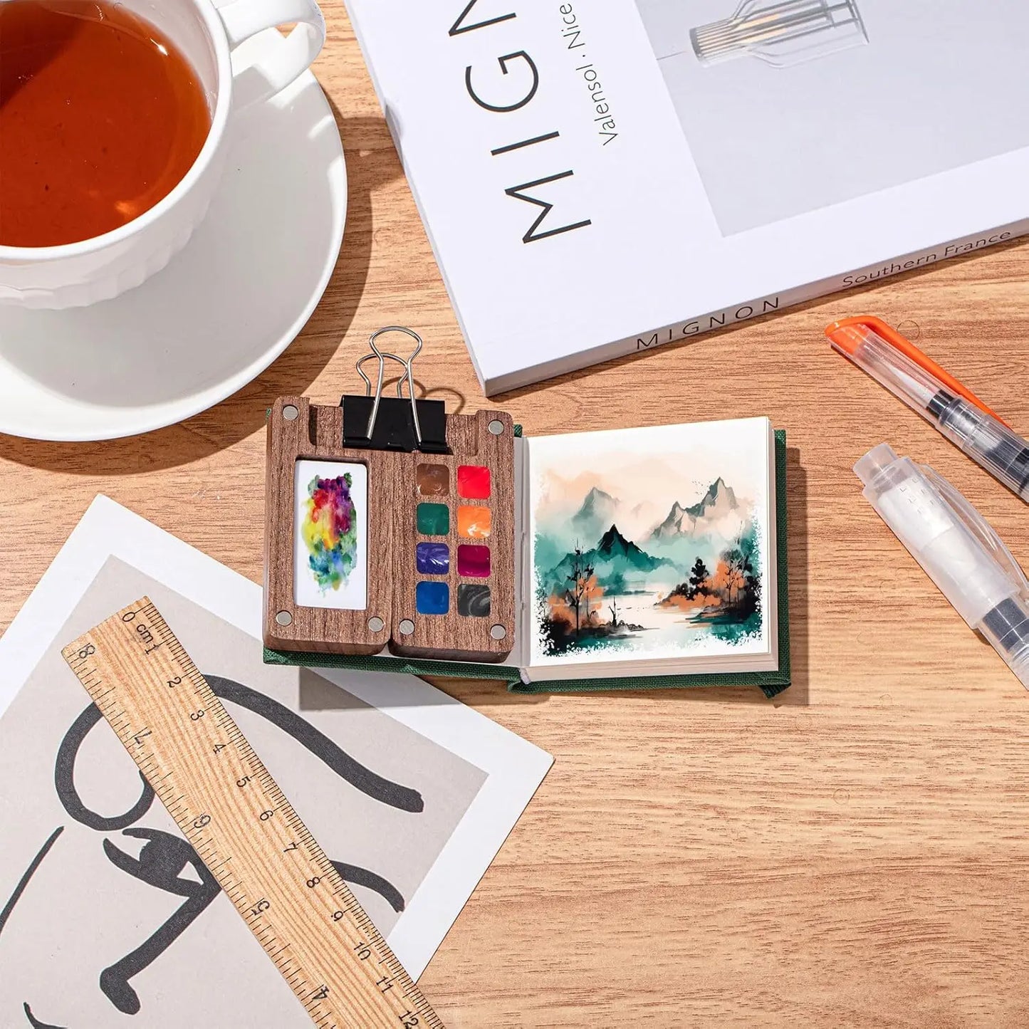 1 Set Portable Watercolor Set with Mini Palette, Travel-Friendly Set Including Brushes, Sketchbook, Professional Artist'S Kit