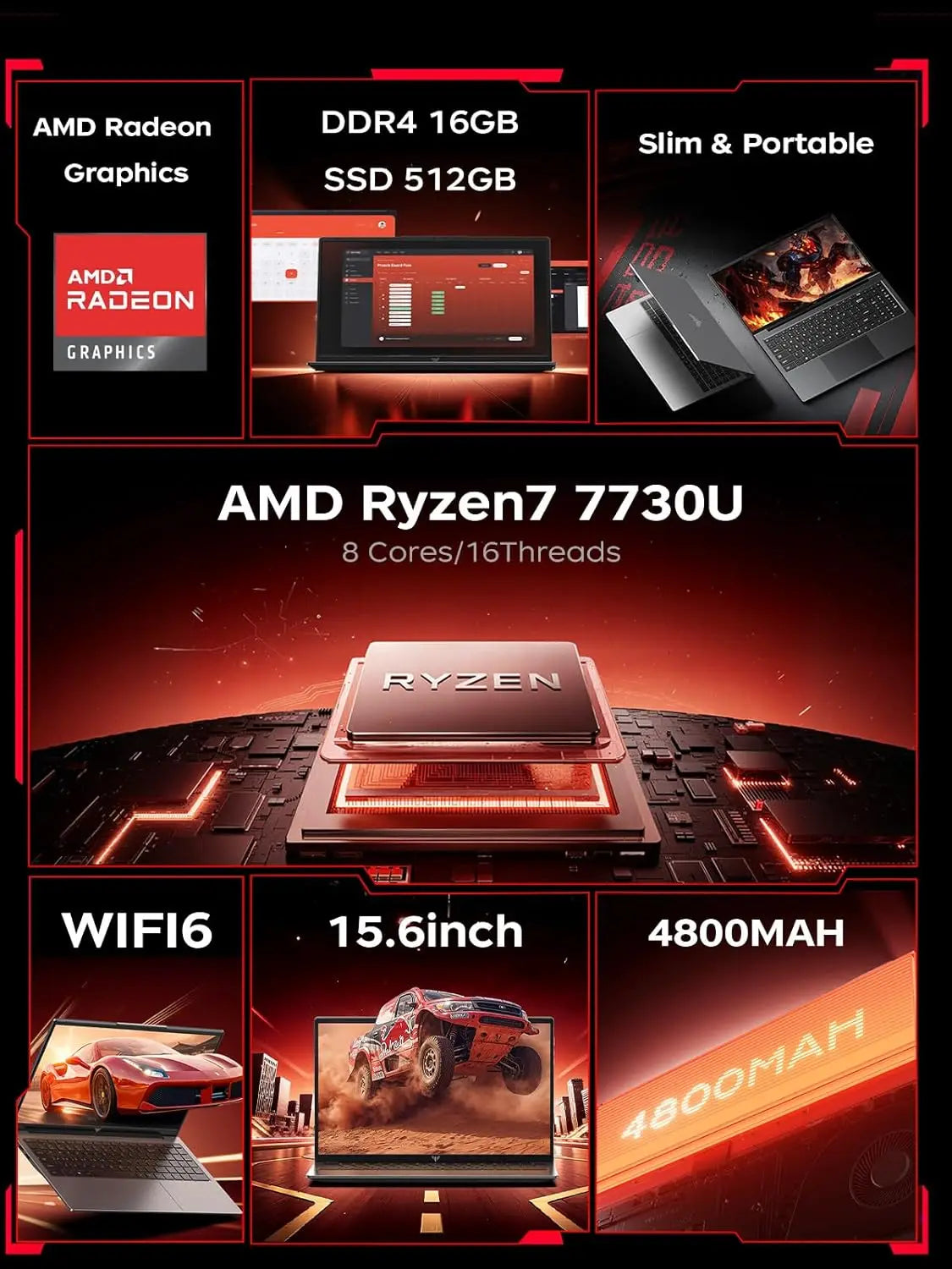 ACEMAGIC Ryzen 7 7730U Laptop Windows 11 Pro 16GB RAM