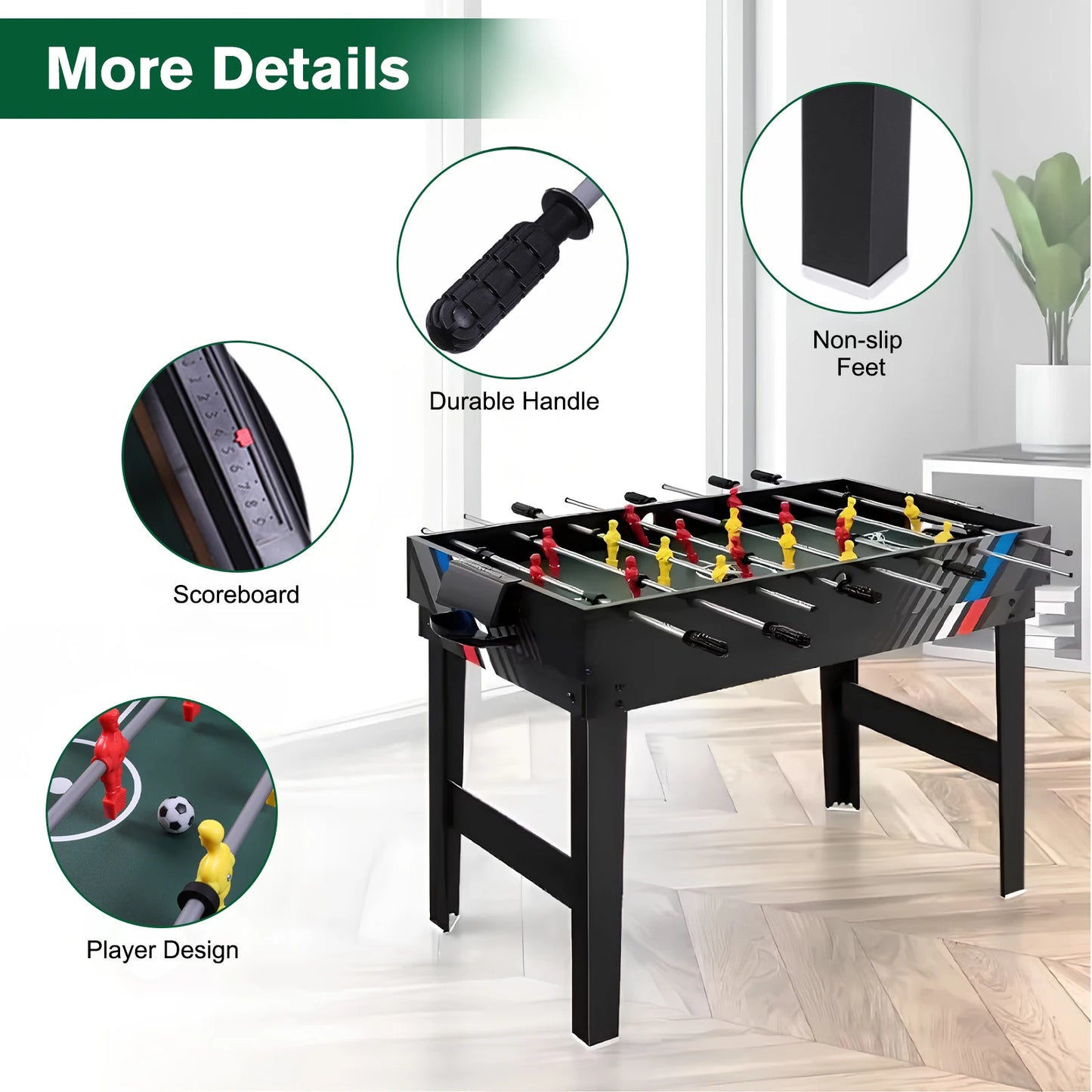 4-In-1 Multi Game Table with Football Billiards Ice Hockey Table Tennis Combo Game Table Set Wear Resist Combination Game Table