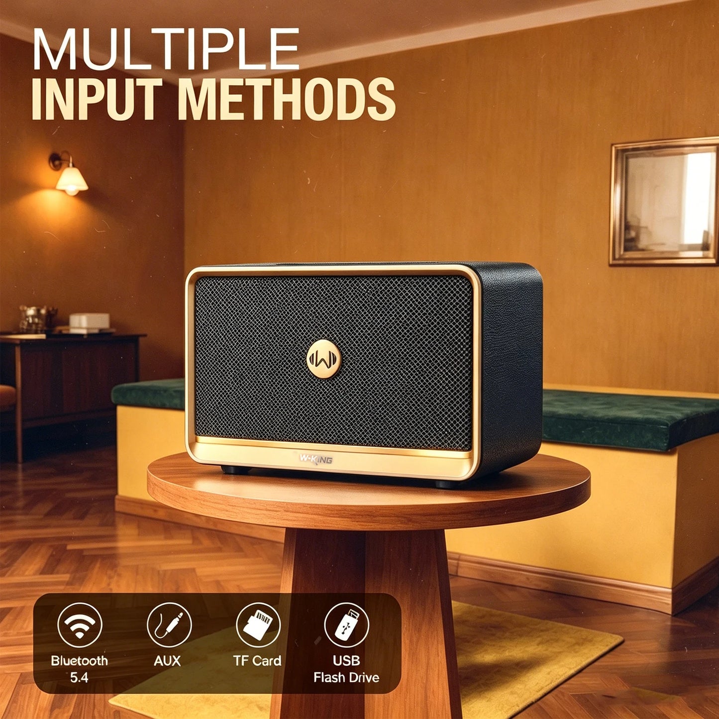 W-King 120W Retro Bluetooth Speaker Max Bass AUX USB TF