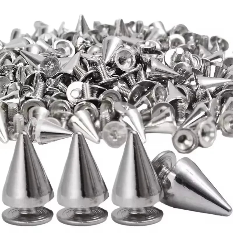 20/14/10MM Silver Rivets Round Cone Spikes DIY Punk Cone Studs Shoes Clothing Garment Double Cap Nail Rivet Handcraft Supplies