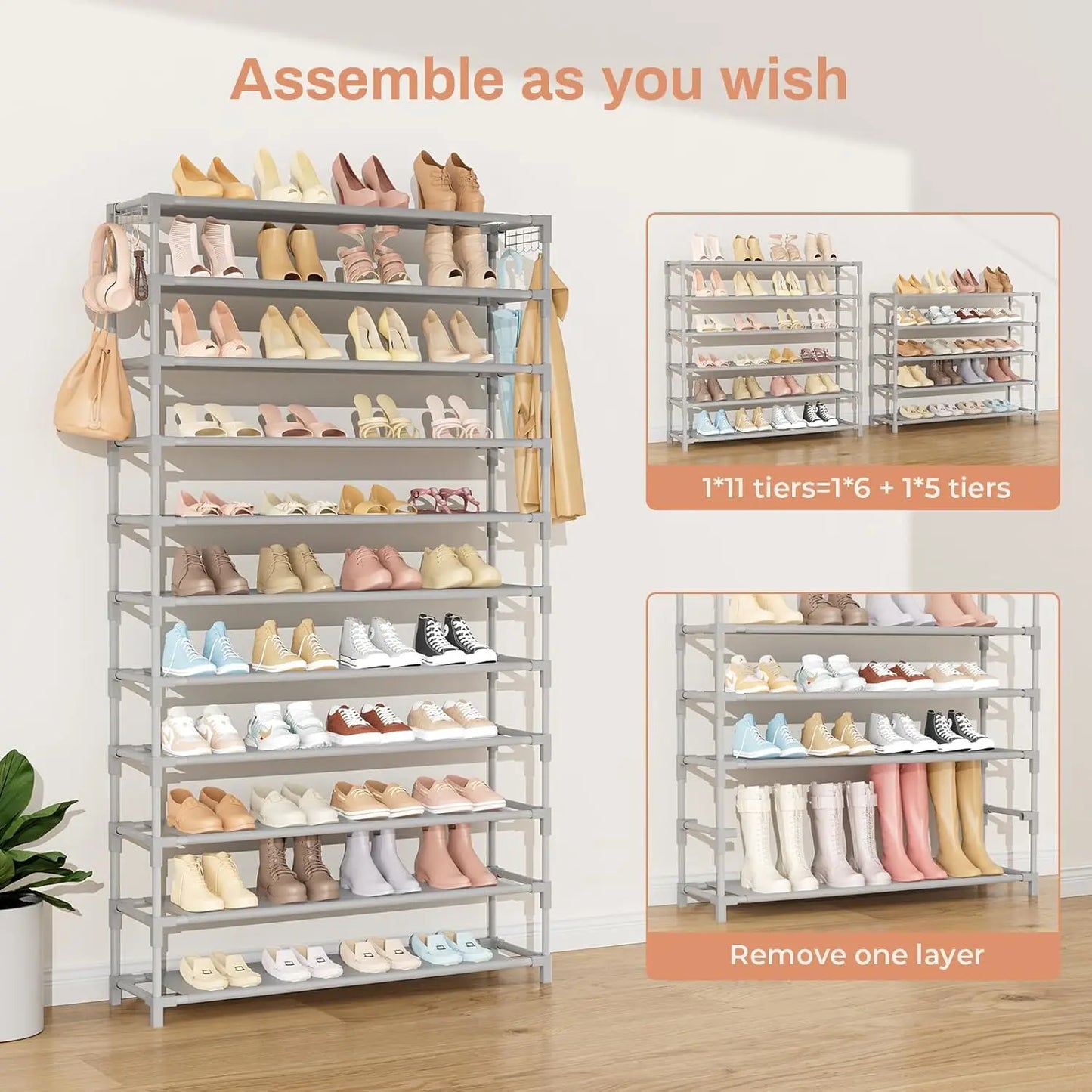 11-Tier Shoe Rack Metal Closet Organizer