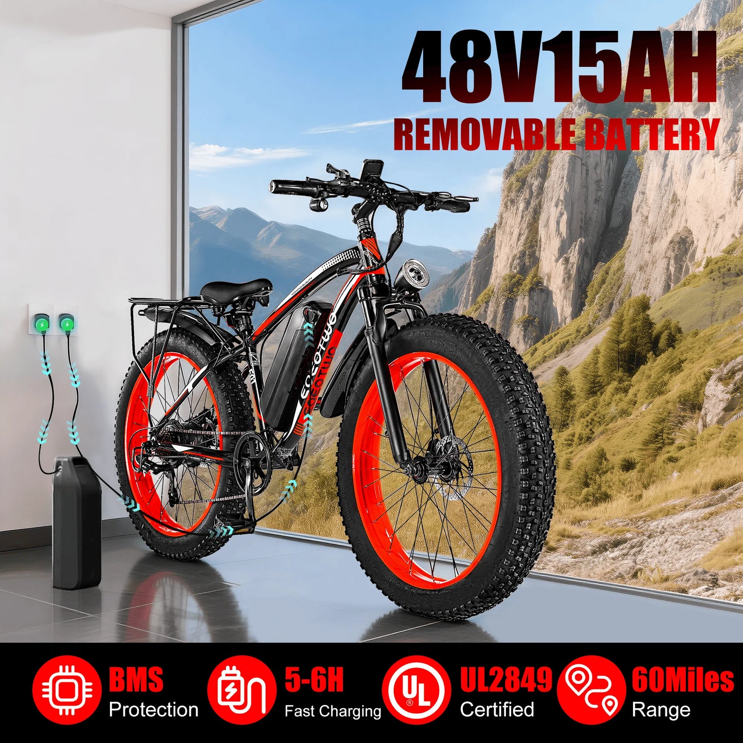 EOEOTWOC 1500W Electric Fat Tire Mountain Bike 34MPH