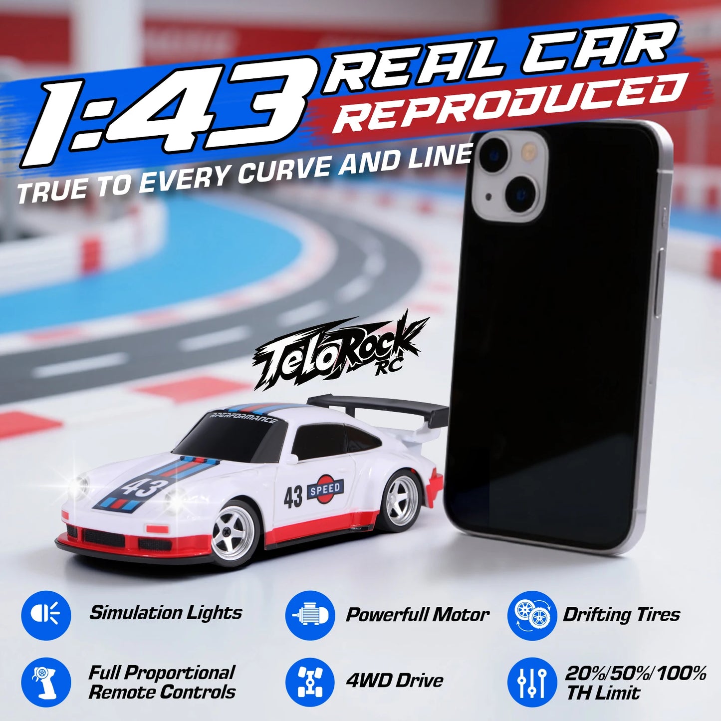 1/43 Scale 4WD Edition Mini RC Drift Car, RTR with Full Proportional Steering & Throttle, 2.4GHz Remote Control