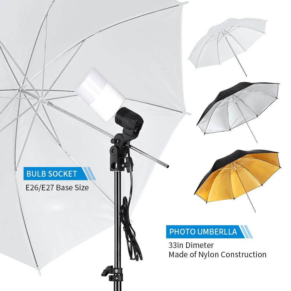 Professional Studio Softbox Lighting Kit With Stand Umbrella 40W Bulbs
