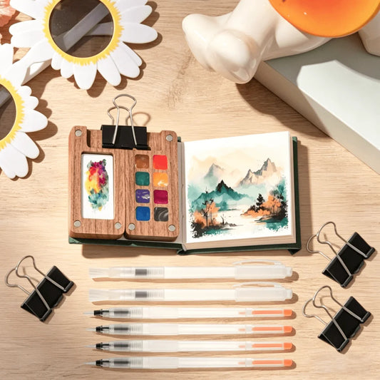 1 Set Portable Watercolor Set with Mini Palette, Travel-Friendly Set Including Brushes, Sketchbook, Professional Artist'S Kit