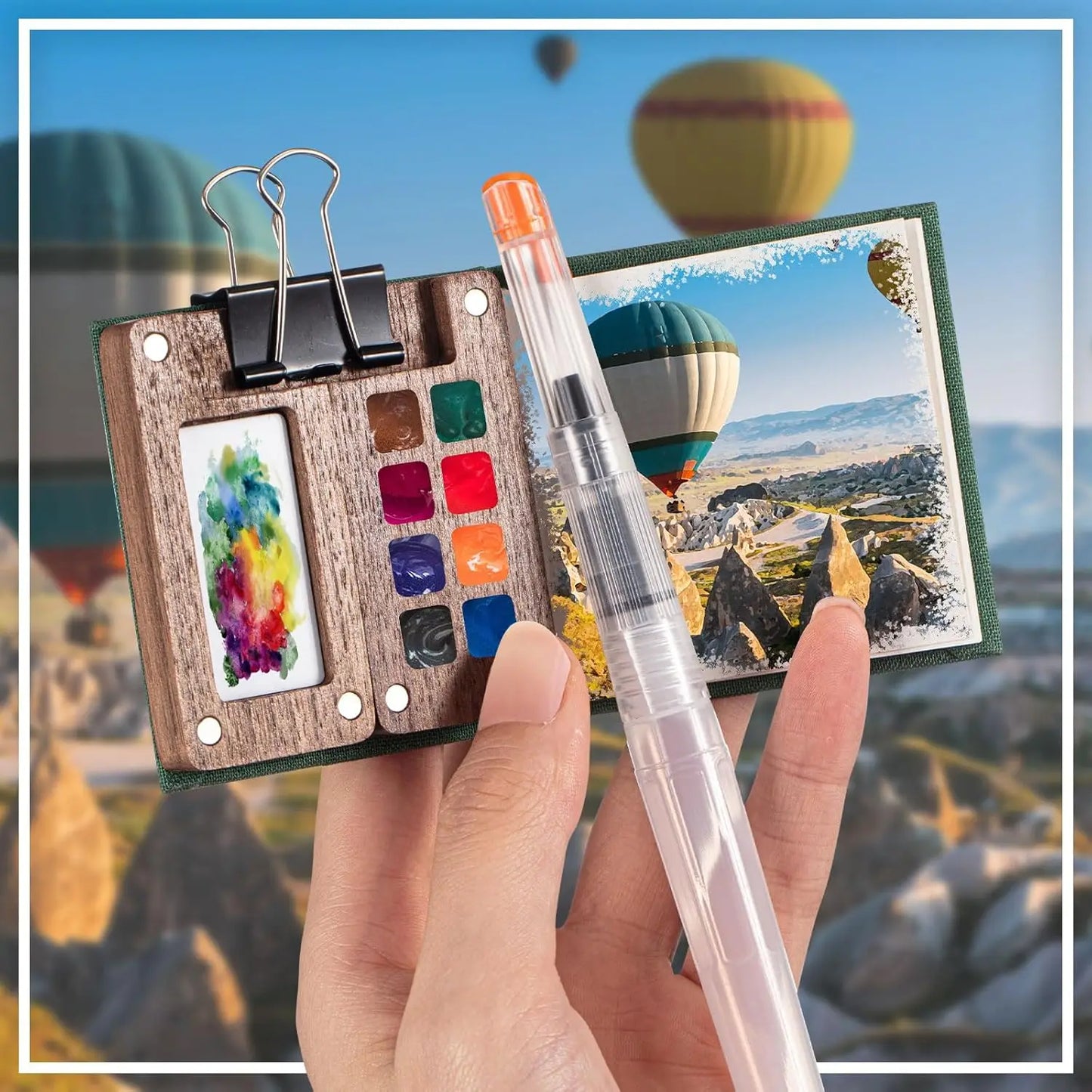 1 Set Portable Watercolor Set with Mini Palette, Travel-Friendly Set Including Brushes, Sketchbook, Professional Artist'S Kit