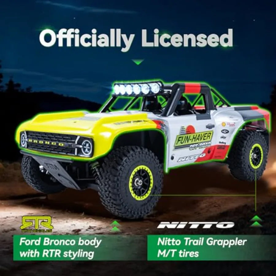 FMS 1/18 FSC18 Ford Bronco RTR EB, Brushed RC Short Course, Licensed by Ford, High Speed RC Truck, 4x4 Off-Road RC Car, Hobby R