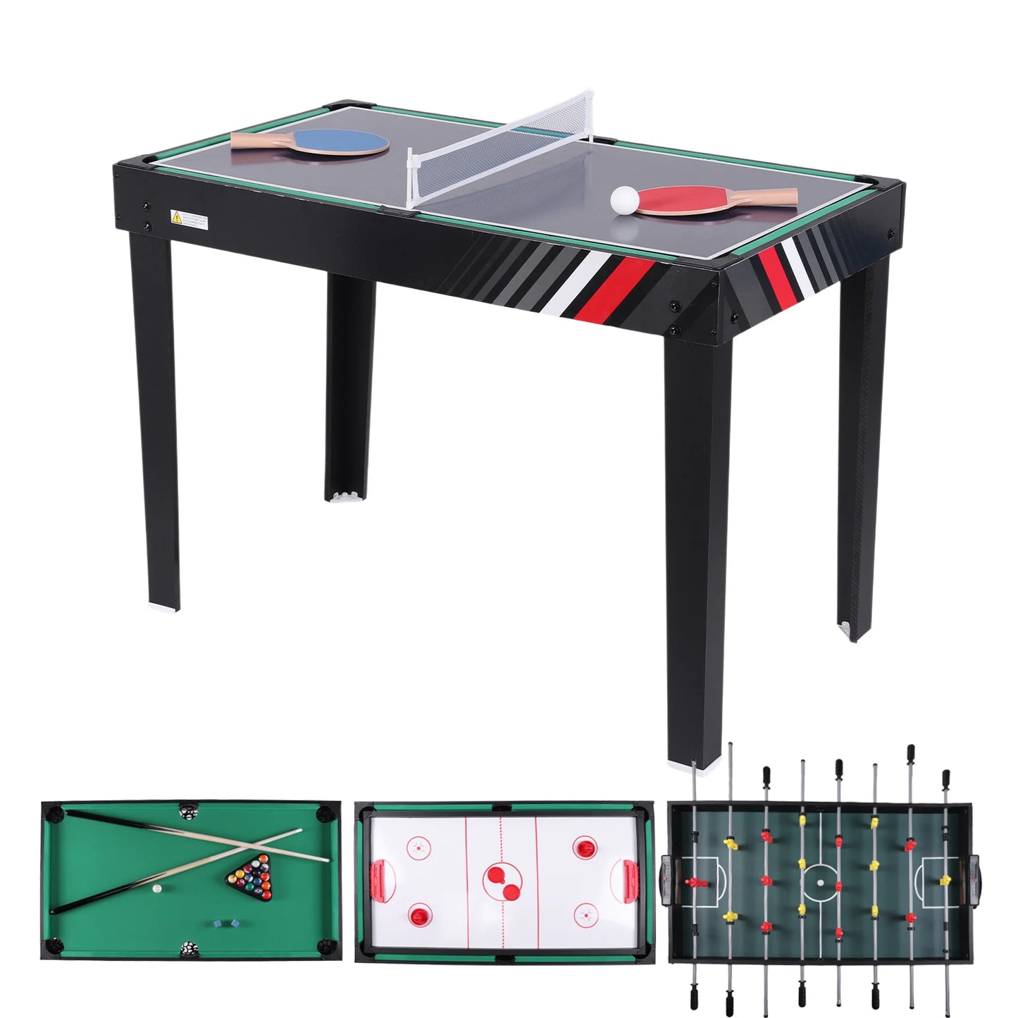 4-In-1 Multi Game Table with Football Billiards Ice Hockey Table Tennis Combo Game Table Set Wear Resist Combination Game Table