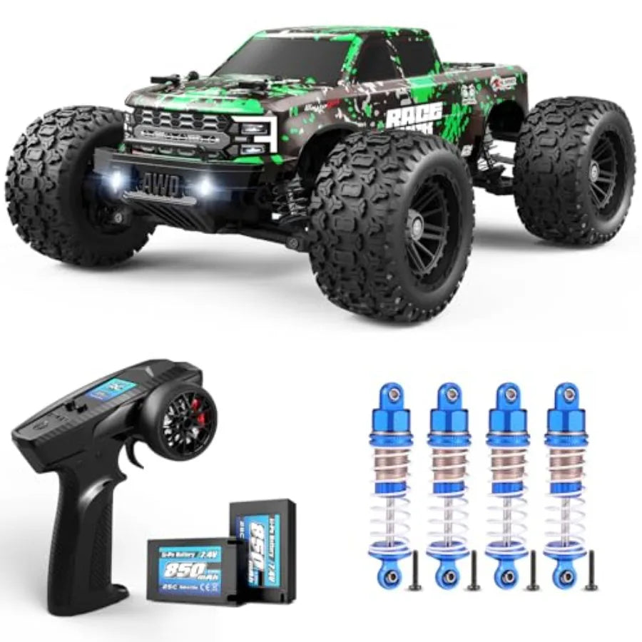 Off-Road RTR Remote Control Car, 1:18 Scale 4WD RC Truck Bundle, Full Metal Oil-Filled Shock Upgrade Set, 18859E Green, 36km/h
