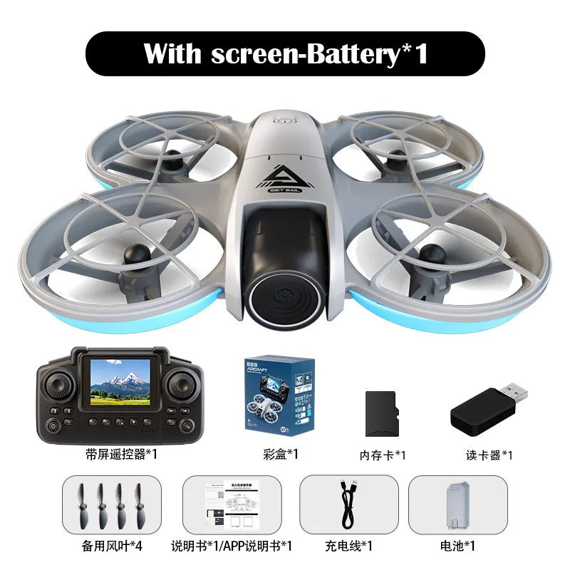 Screen-Controlled Aerial Drone with Dual Cameras, Optical Flow Positioning, Remote Control and RGB Lights - RC Flying Toy