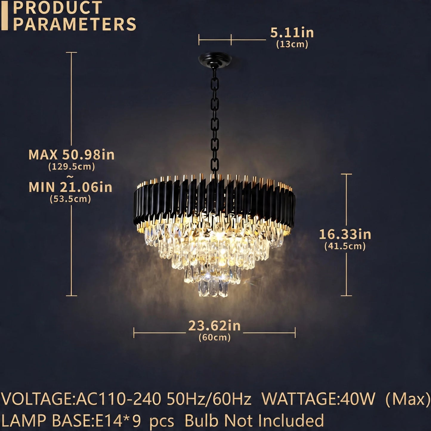 Five Tier Crystal Chandelier Dimmable For Kitchen Island