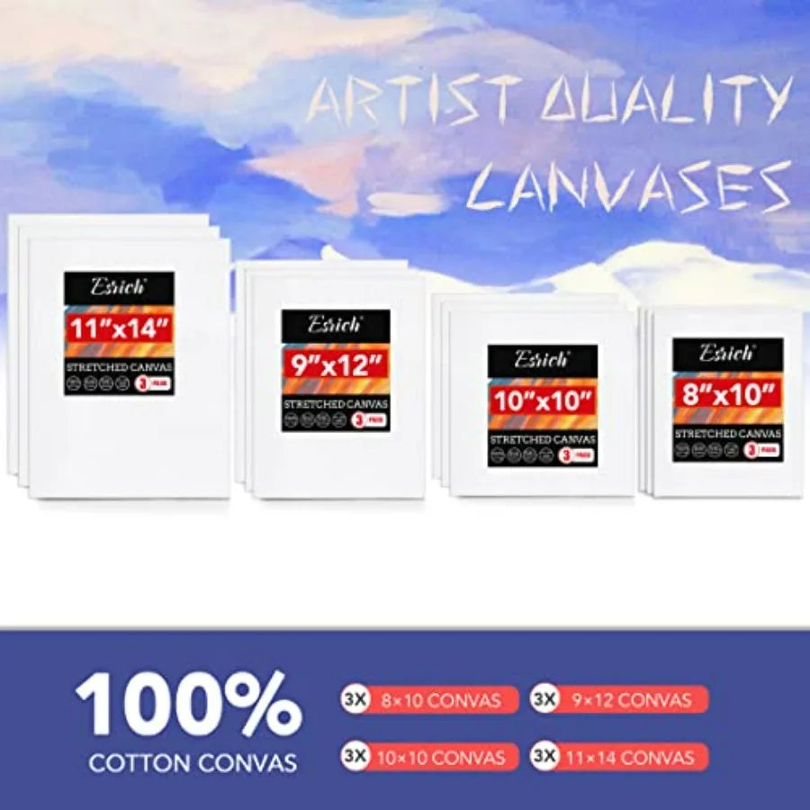 Professional Acrylic Paint Set 60PCS with Painting Brushes Acrylic Paints Easel 4 Sizes Blank Canvases Palette Paint Knives Bru
