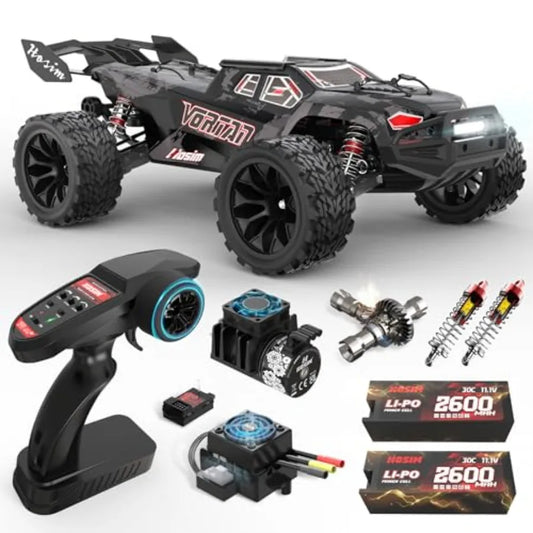 RC truck for adults, brushless 4WD all-terrain electric RTR car in black, waterproof for snow/sand/beach, 50+ mph speed with 3S