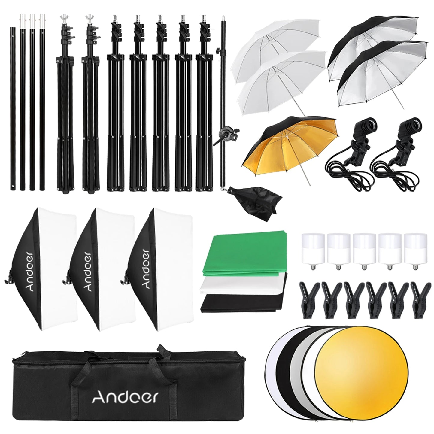 Professional Studio Softbox Lighting Kit With Stand Umbrella 40W Bulbs
