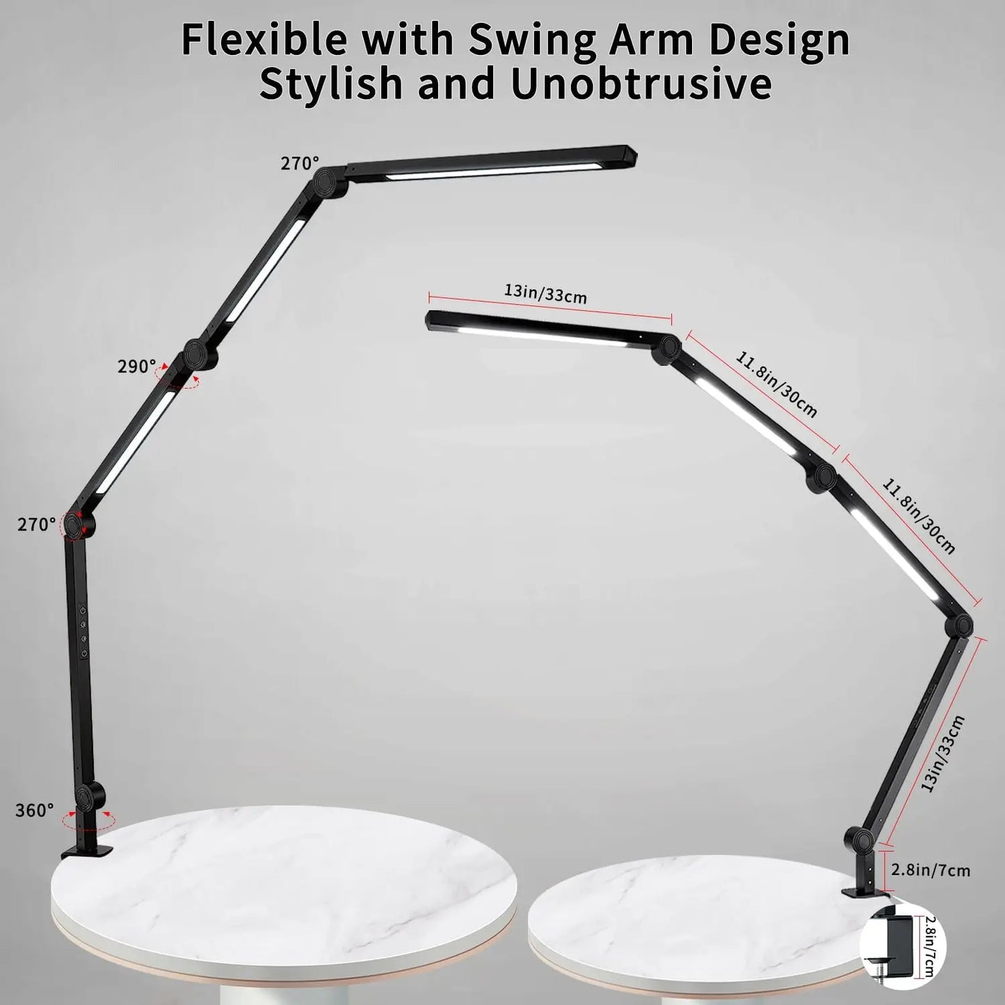 LED Desk Lamp With Clamp Dimmable Swing Arm Brightness Modes