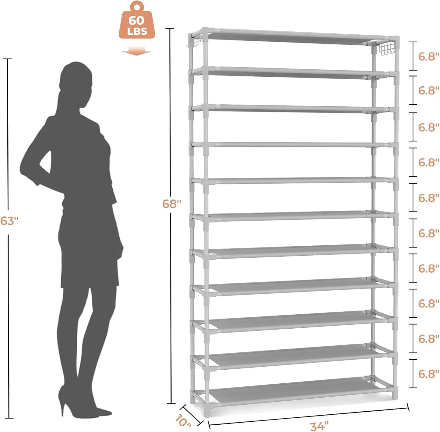 11-Tier Metal Shoe Rack Large Capacity For Closet Durable