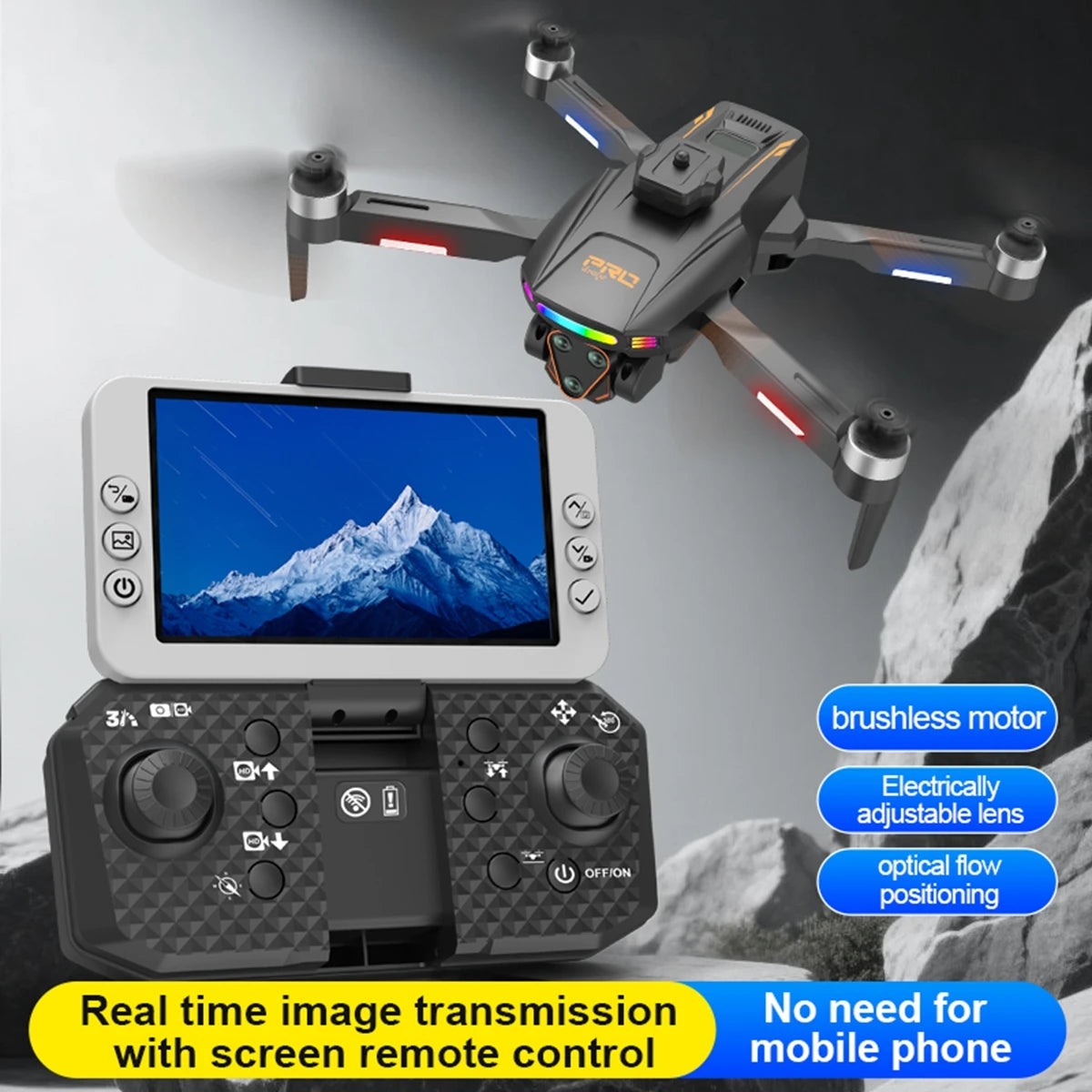 Drone with Camera for Adults, Foldable GPS Drone with Screen Remote Control, 4K HD Camera, Brushless Motor, Real-time Image Transmission, No Phone Needed, RC Quadcopter for Beginners