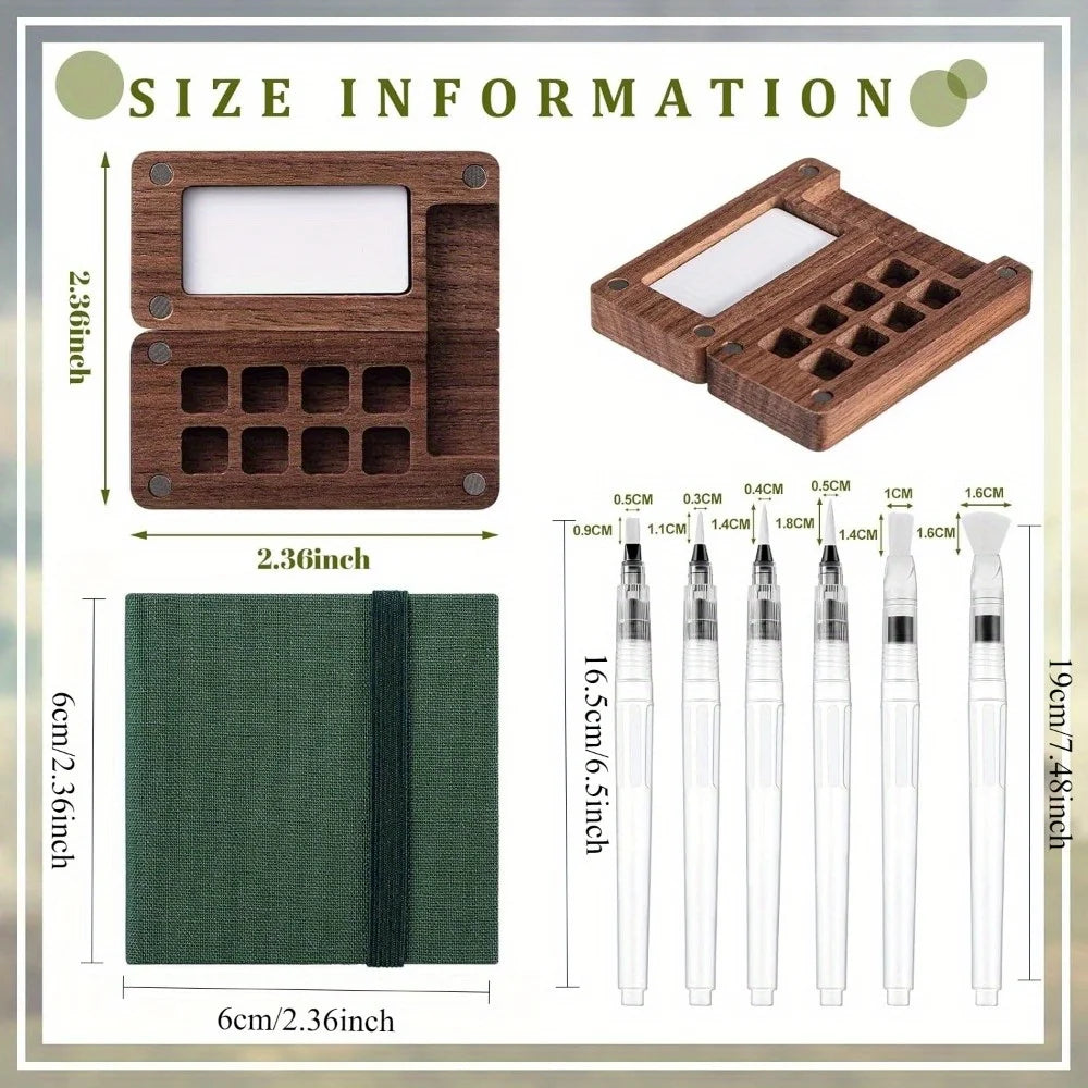 1 Set Portable Watercolor Set with Mini Palette, Travel-Friendly Set Including Brushes, Sketchbook, Professional Artist'S Kit