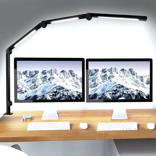 LED Desk Lamp With Clamp Dimmable Swing Arm Brightness Modes
