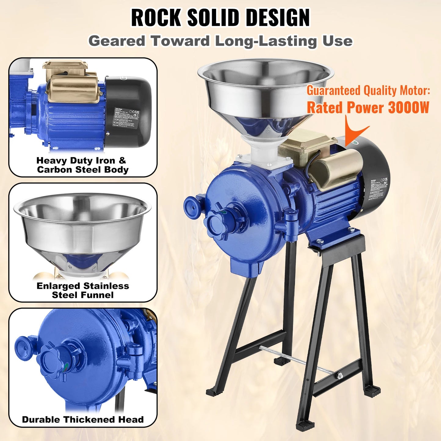 VEVOR 3000W Electric Grain Mill Grinder For Wheat And Corn