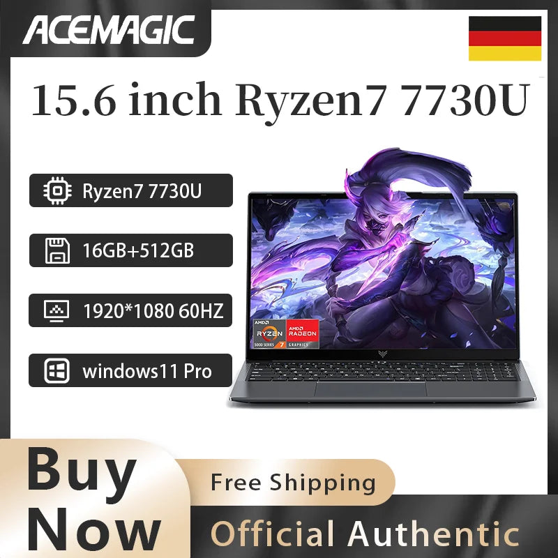 ACEMAGIC Ryzen 7 7730U Laptop 16GB RAM 512GB SSD Windows