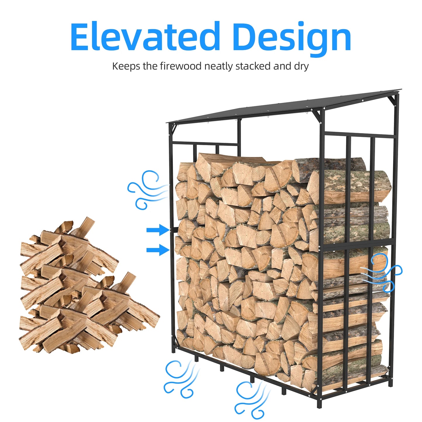 Heavy Duty Outdoor Firewood Storage Rack With Top Cover