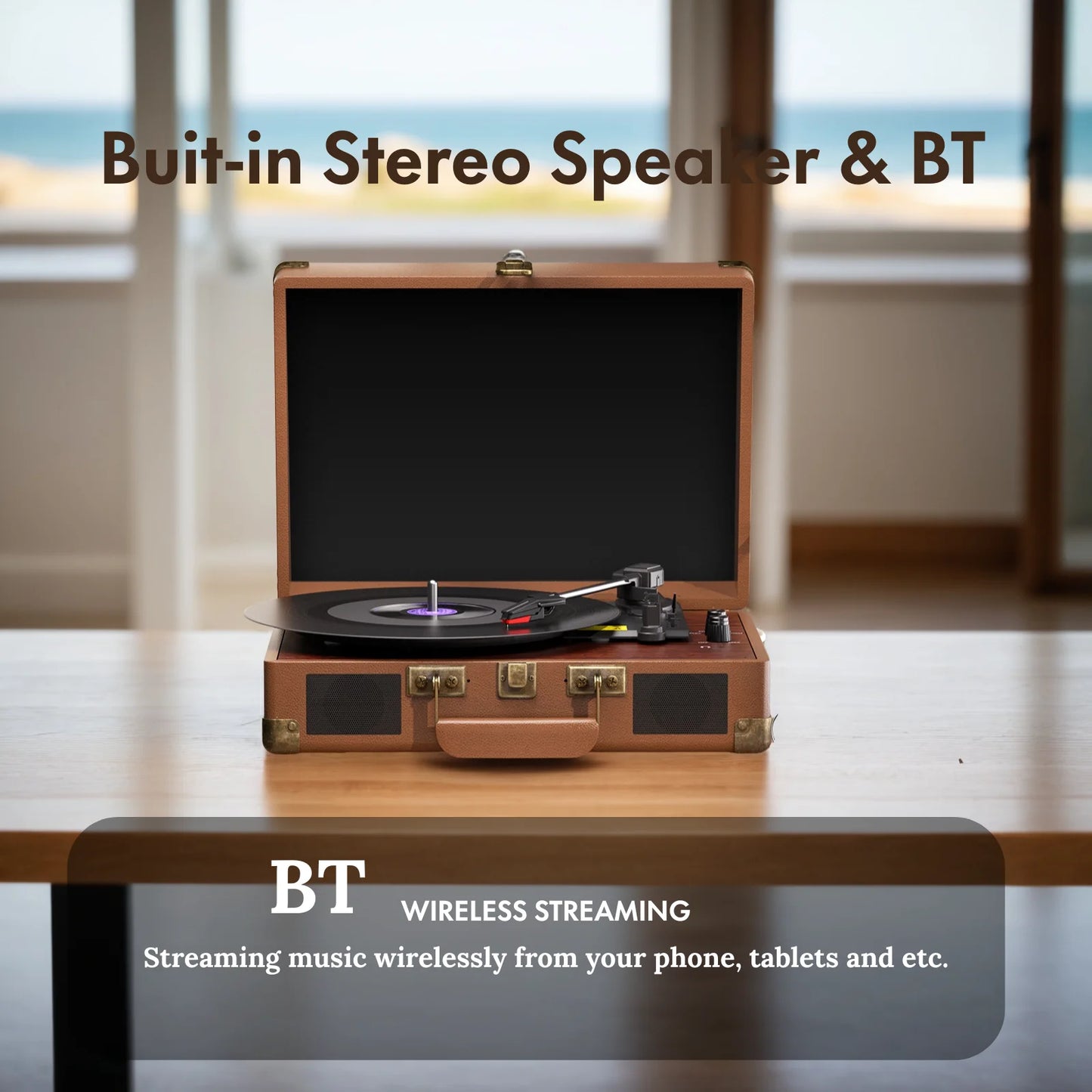 Maio 3-Speed Record Player With Built-In Stereo Speakers Headphone Jack