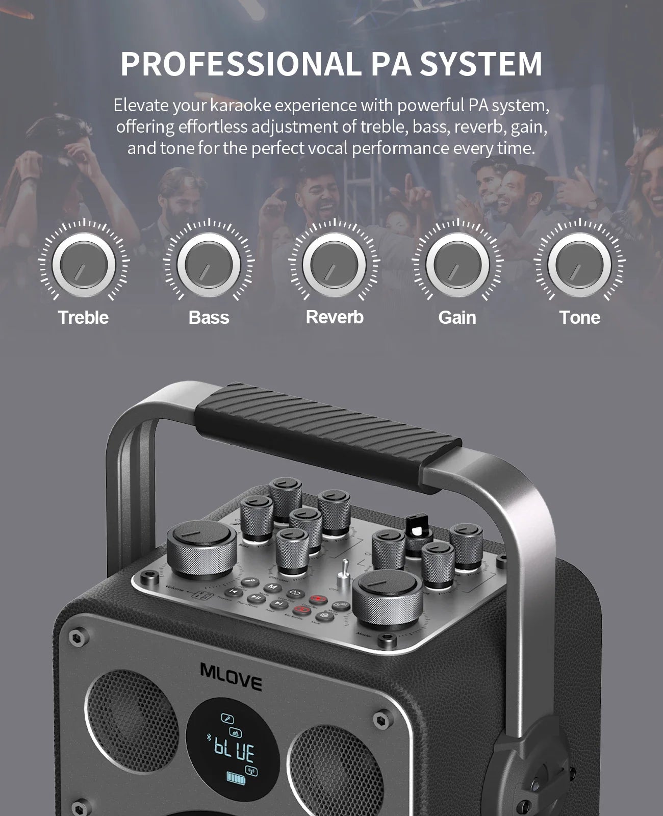 MLOVE D5 Karaoke Machine With Bluetooth And 2 Wireless Mics