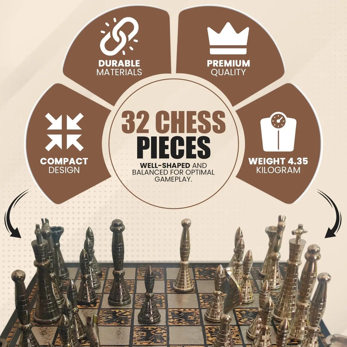 XMSJ Brass Chess Set Tribal Warli Art Leather Storage Box