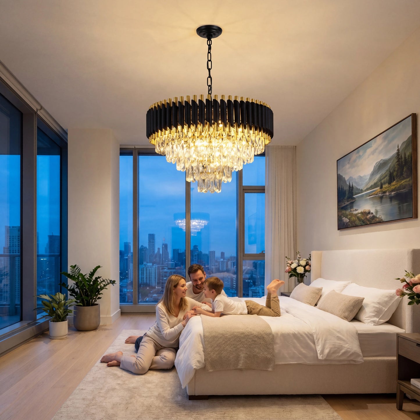 Five Tier Crystal Chandelier Dimmable For Kitchen Island