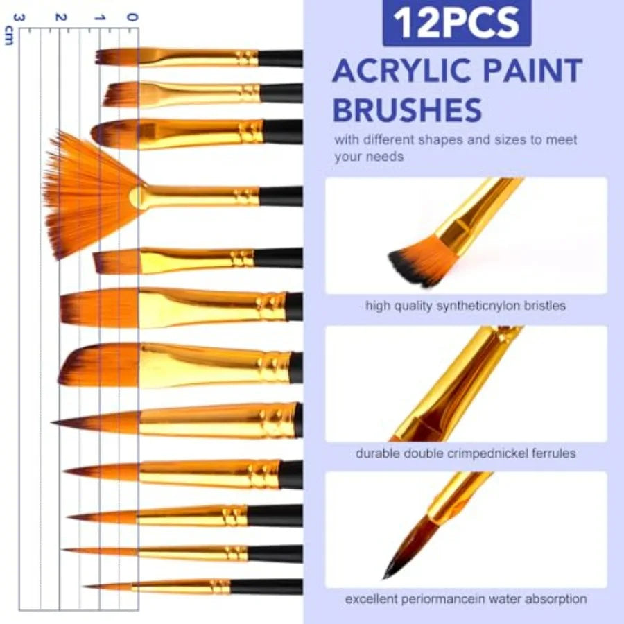 Professional Acrylic Paint Set 60PCS with Painting Brushes Acrylic Paints Easel 4 Sizes Blank Canvases Palette Paint Knives Bru