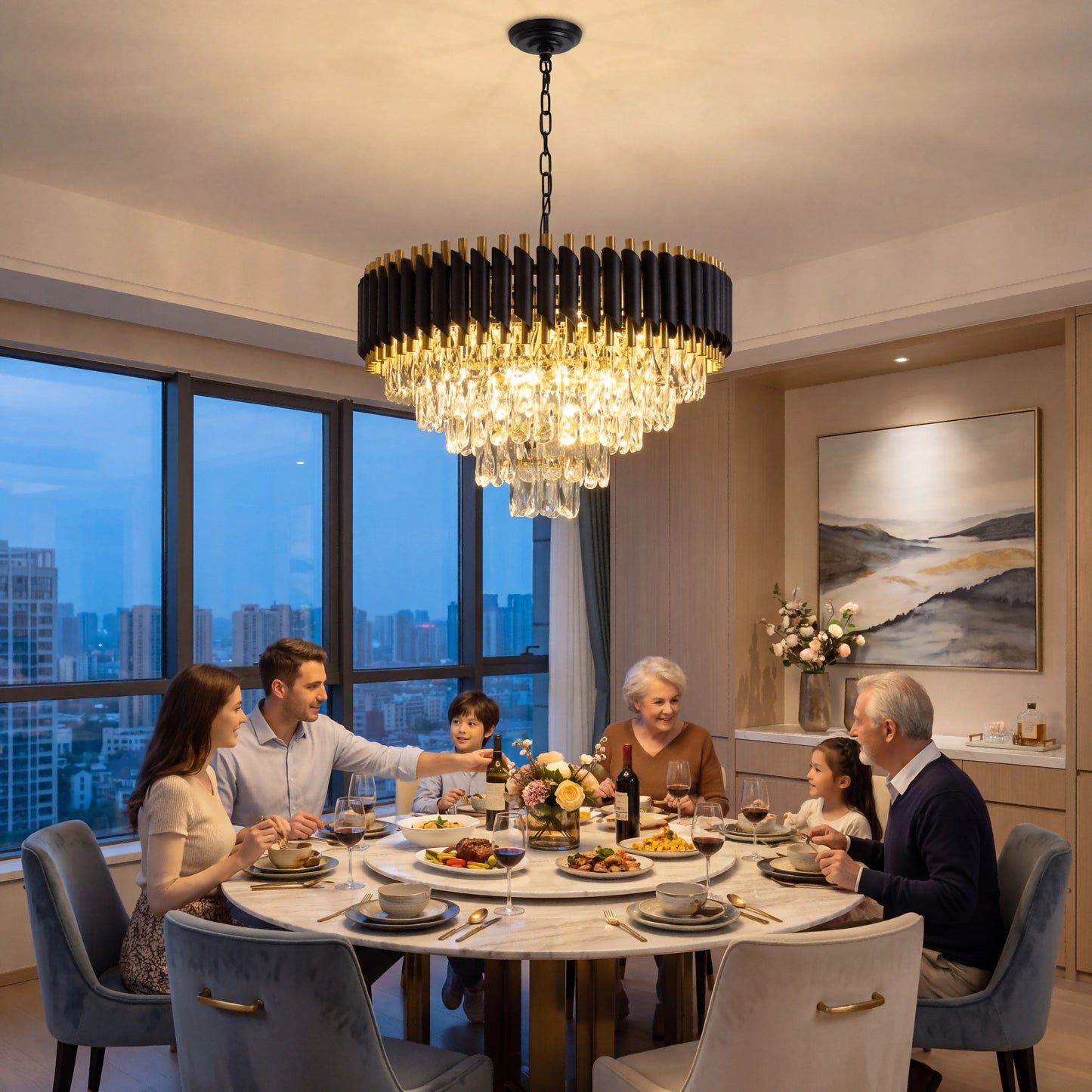 Dimmable 5 Tier Round K9 Crystal Chandelier For Living Room