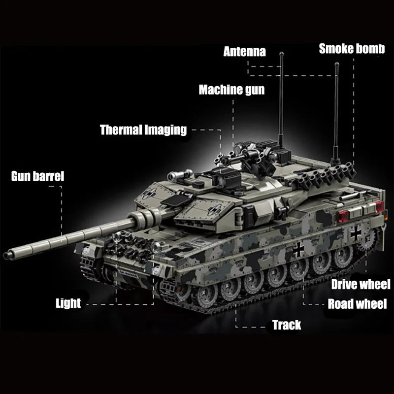 JIMITUCE Military WW2 Leopard 2A7 Tank Building Blocks Set