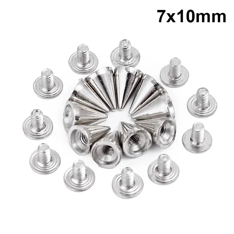 20/14/10MM Silver Rivets Round Cone Spikes DIY Punk Cone Studs Shoes Clothing Garment Double Cap Nail Rivet Handcraft Supplies
