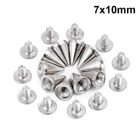 20/14/10MM Silver Rivets Round Cone Spikes DIY Punk Cone Studs Shoes Clothing Garment Double Cap Nail Rivet Handcraft Supplies