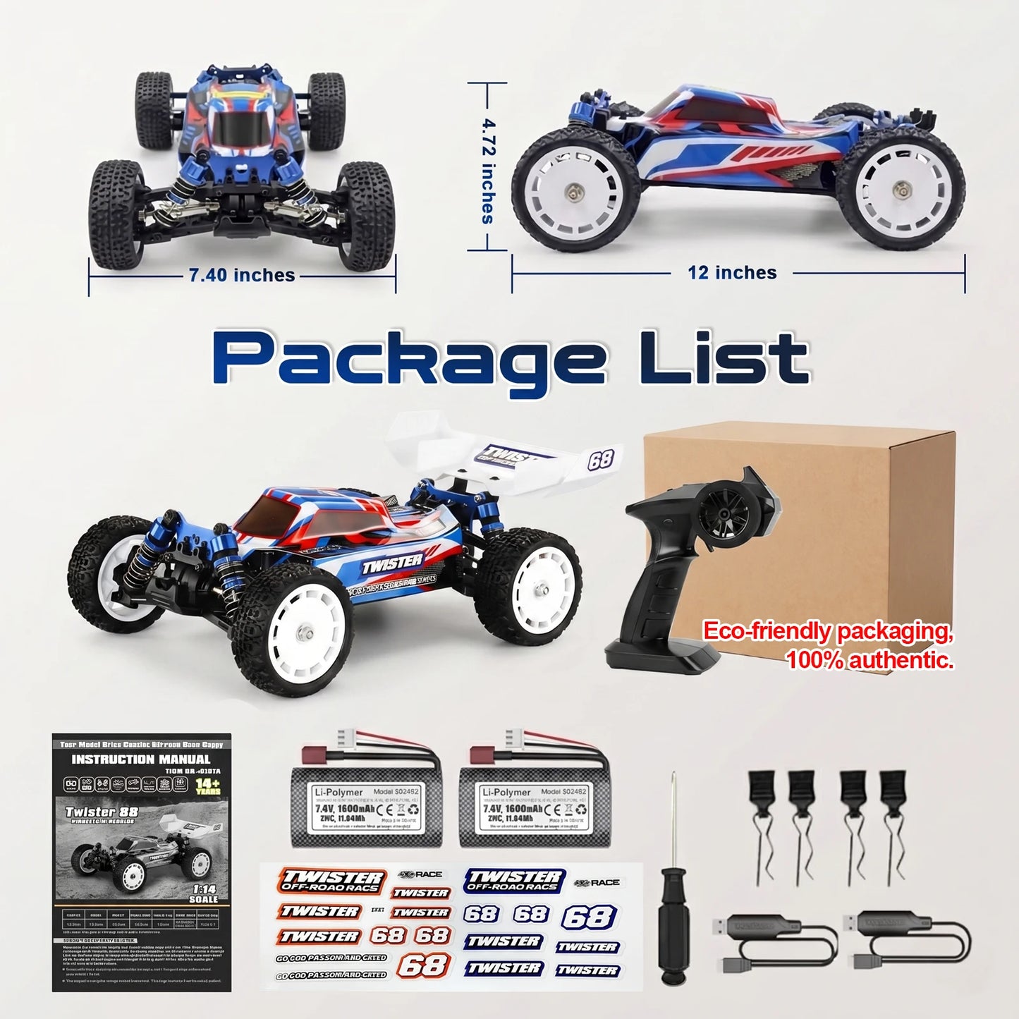 HAIBOXING 2101A 1:14 Brushless RC Car, Max 30+MPH High Speed 4WD Off-Road Racing Car,Waterproof ESC,Suit to All Terrains