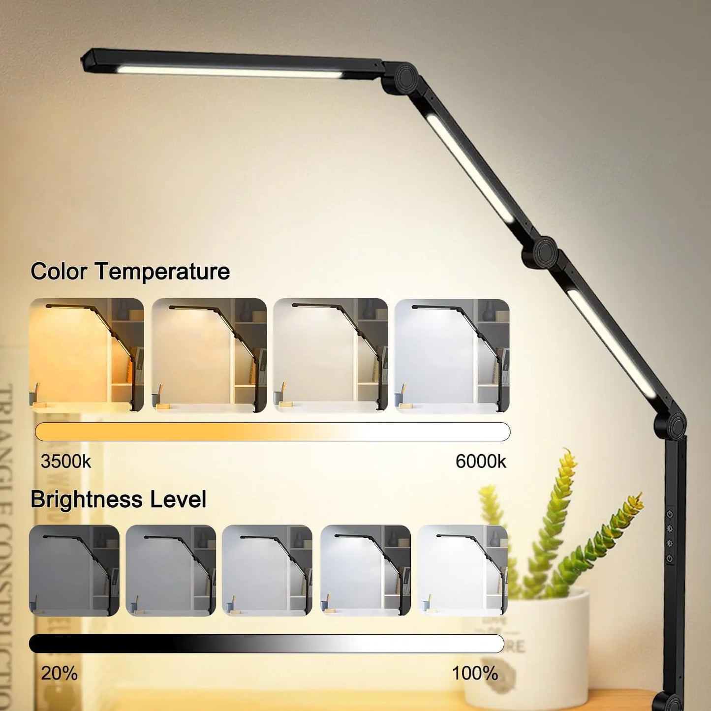 LED Desk Lamp With Clamp Dimmable Swing Arm Brightness Modes